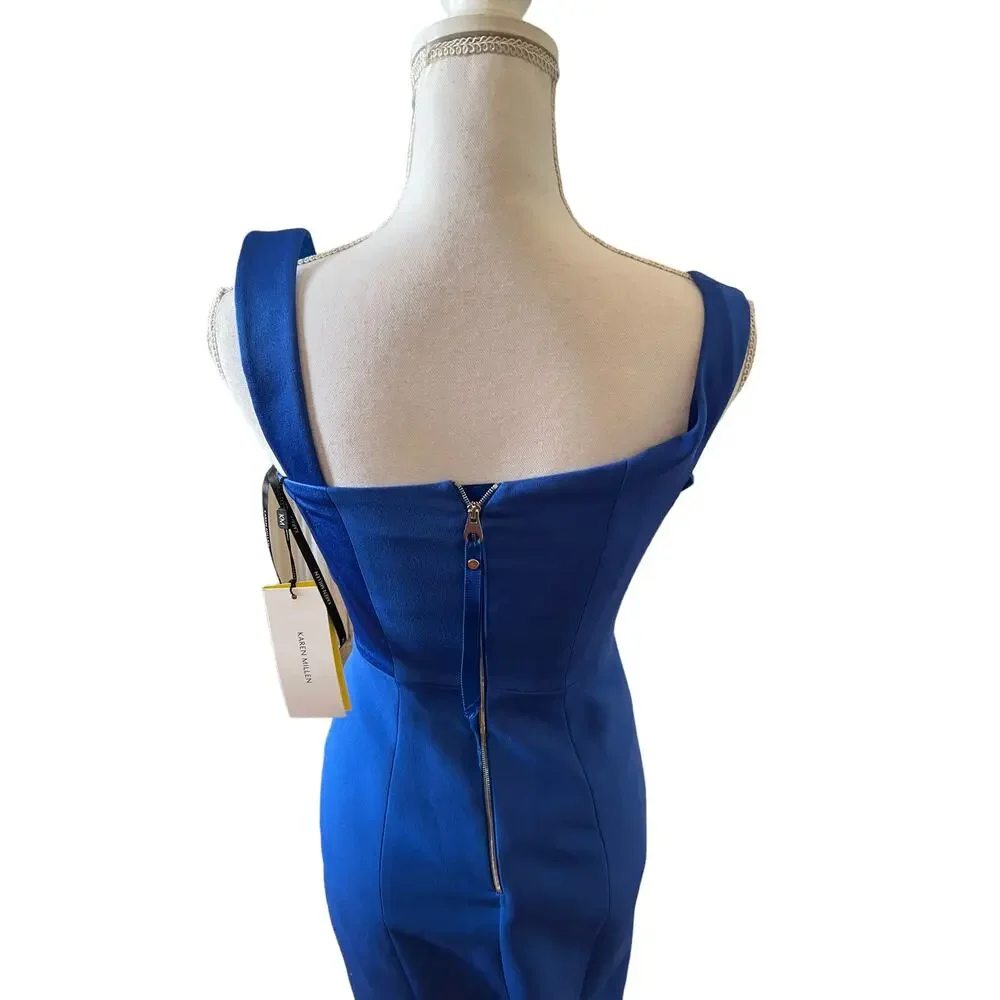 Karen Millen Asymmetric Strap Bodycon Dress Royal Blue 4